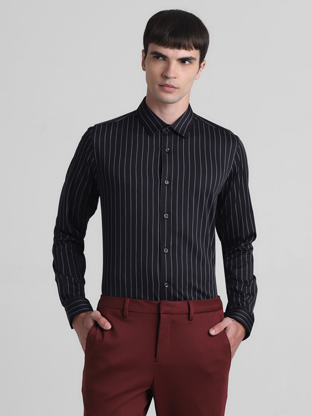 Black Striped Full Sleeves Shirt