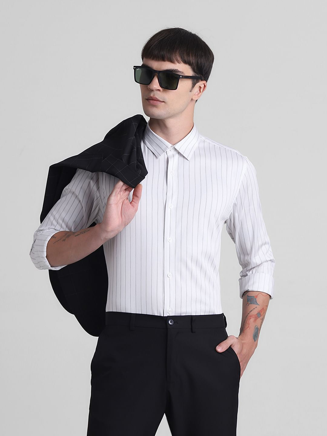 White Striped Full Sleeves Shirt