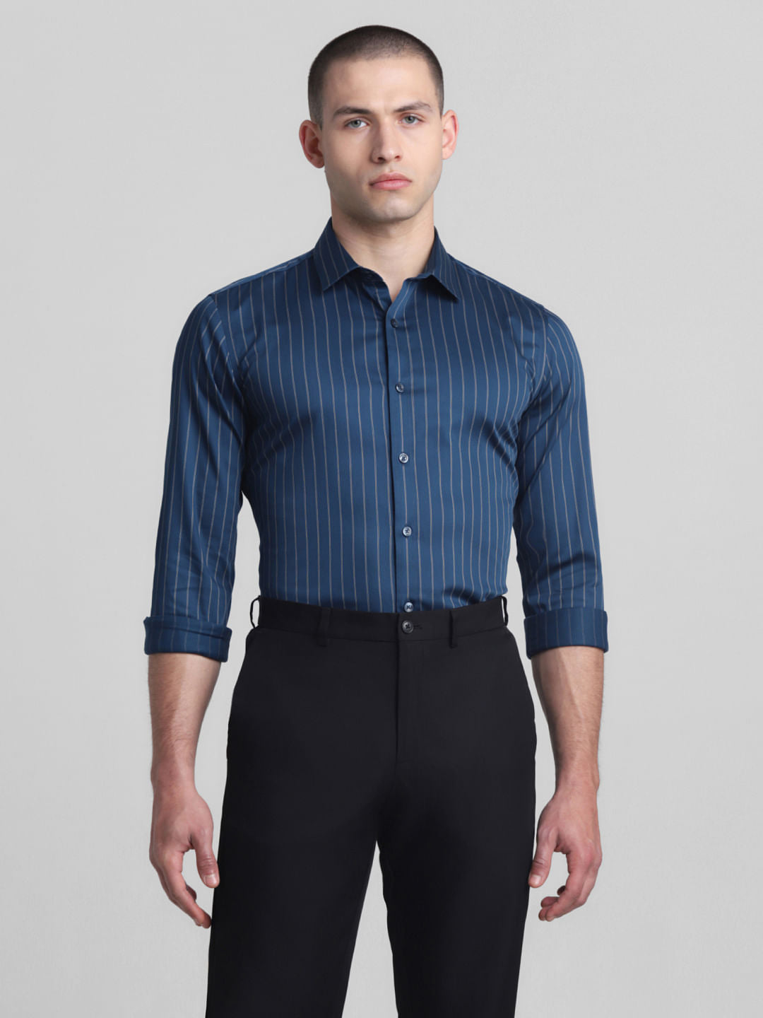 Blue Striped Full Sleeves Shirt