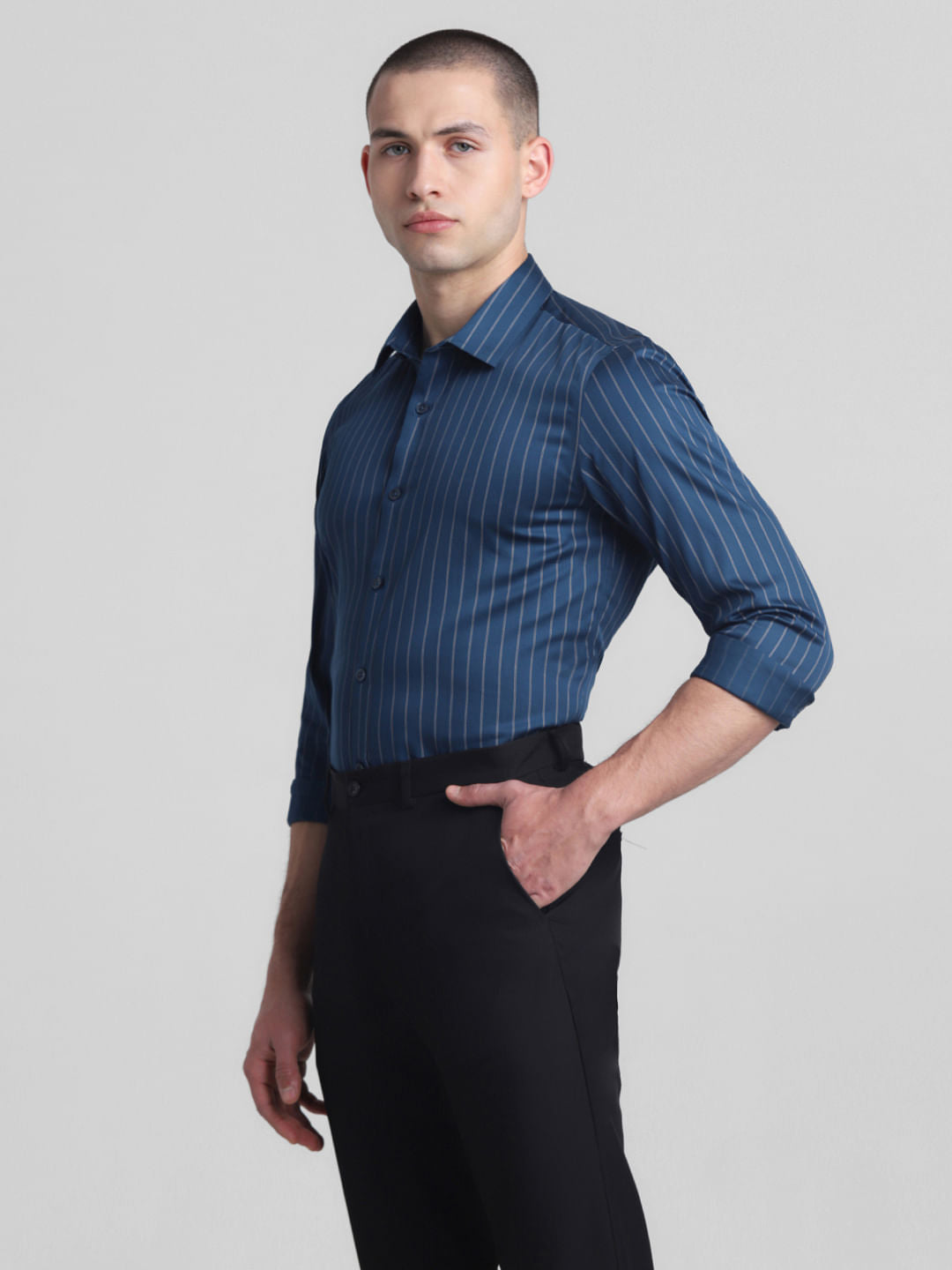 Blue Striped Full Sleeves Shirt