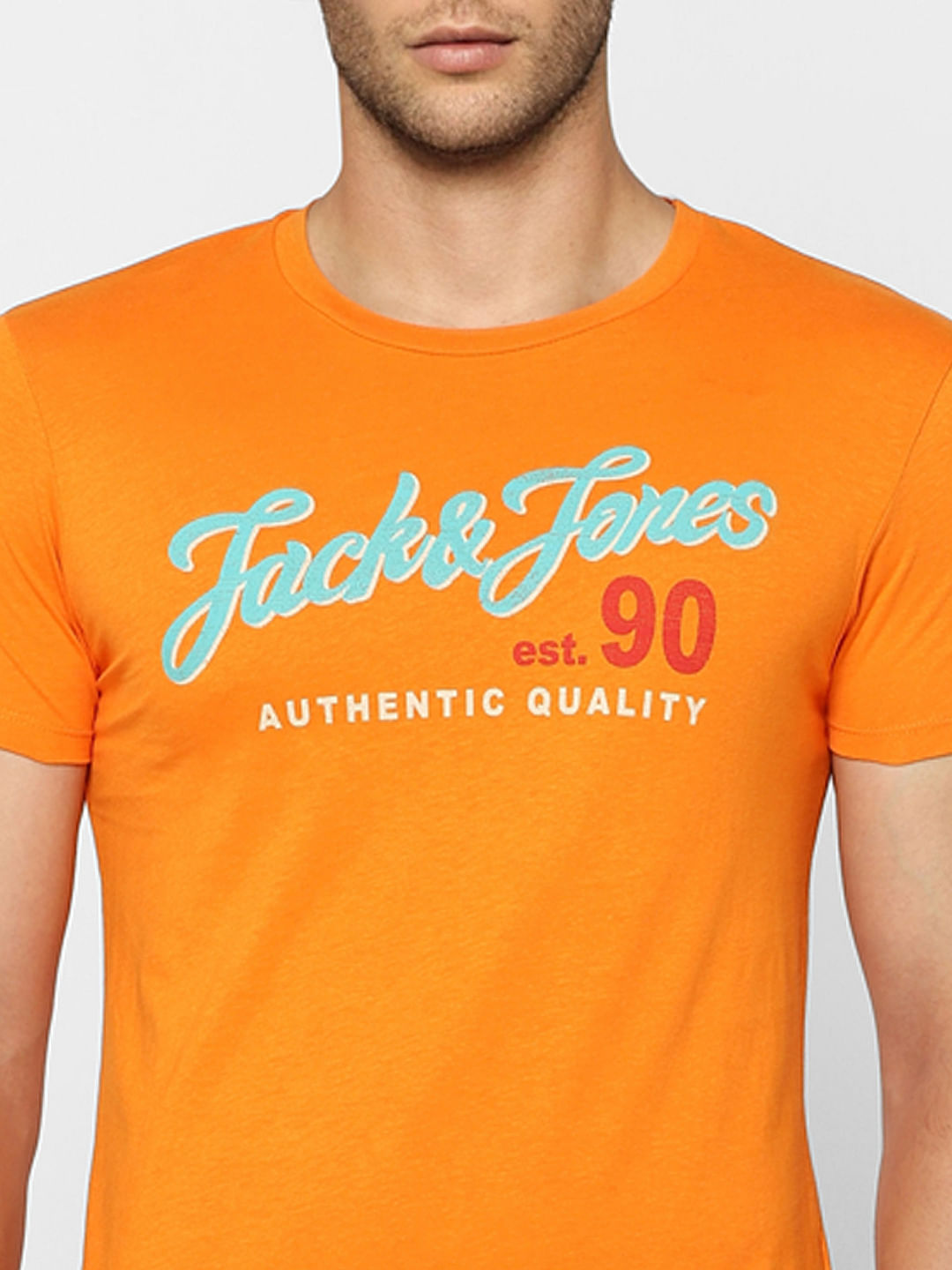 Orange Logo Print Crew Neck T-shirt