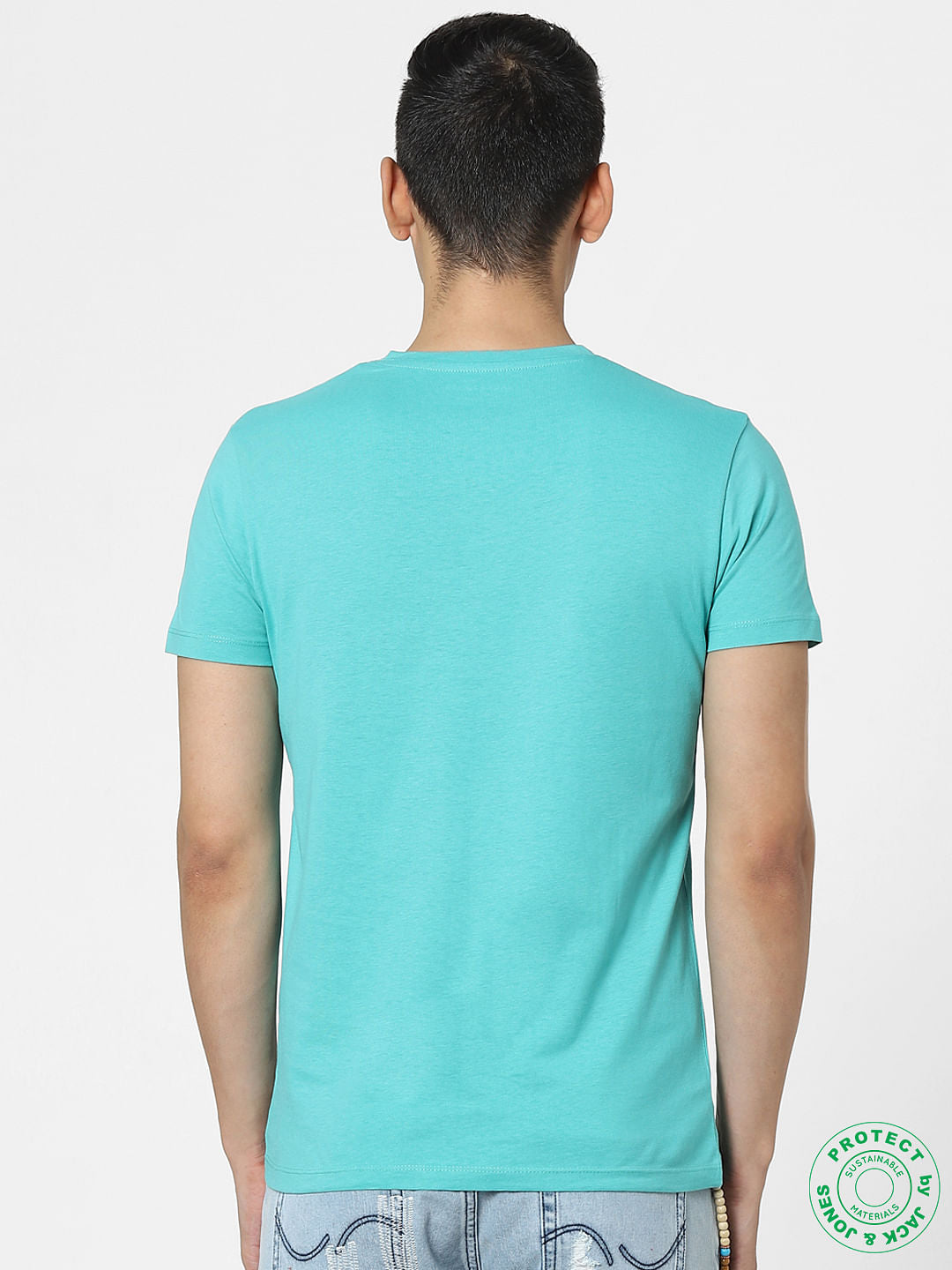 Aqua Blue Graphic Print Crew Neck T-shirt