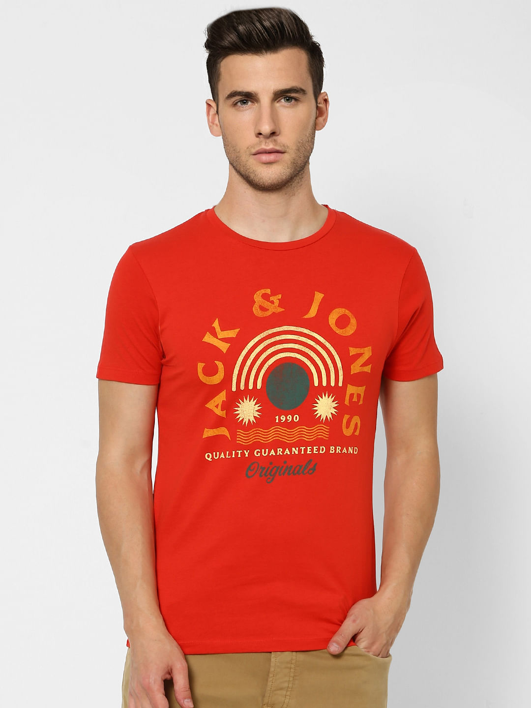 Orange Graphic Print Crew Neck T-shirt