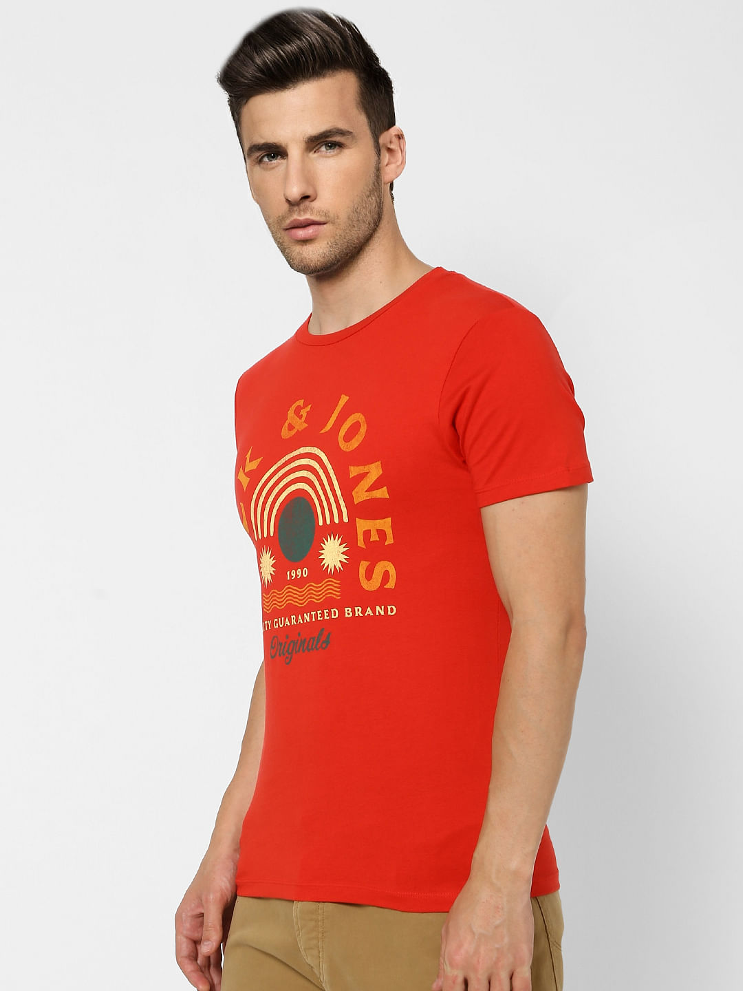 Orange Graphic Print Crew Neck T-shirt