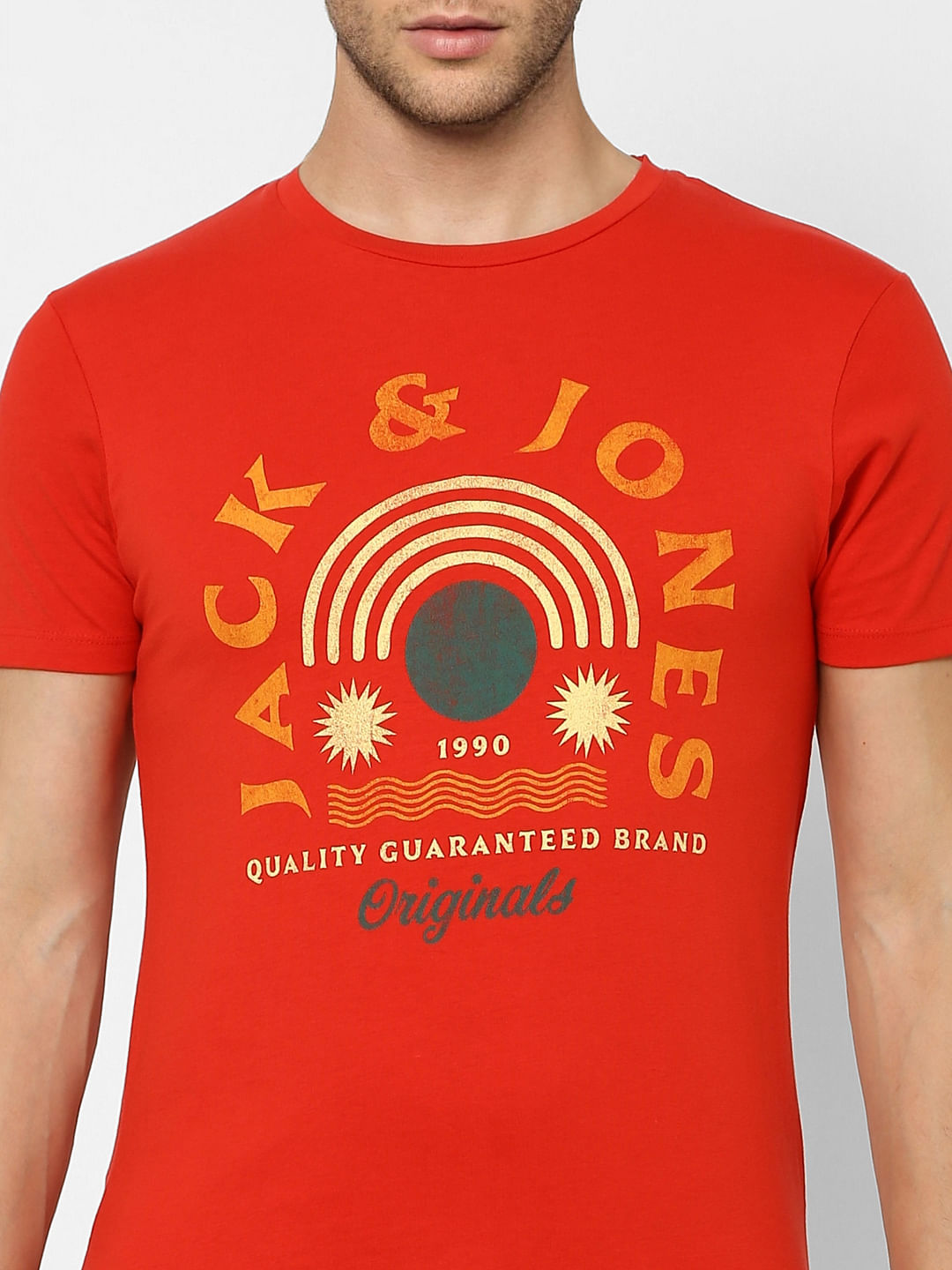 Orange Graphic Print Crew Neck T-shirt