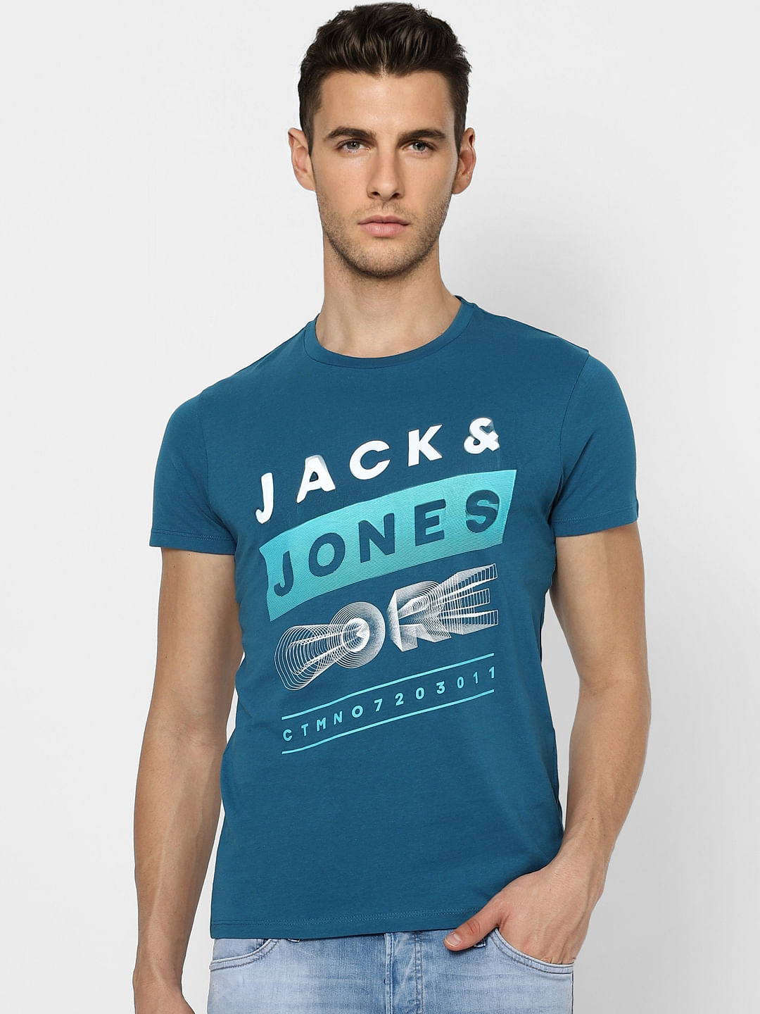 Blue Colourblocked Crew Neck T-shirt