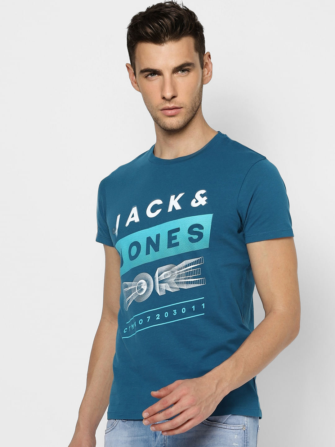 Blue Colourblocked Crew Neck T-shirt