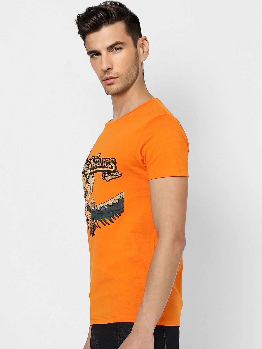 Orange Graphic Print Crew Neck T-shirt