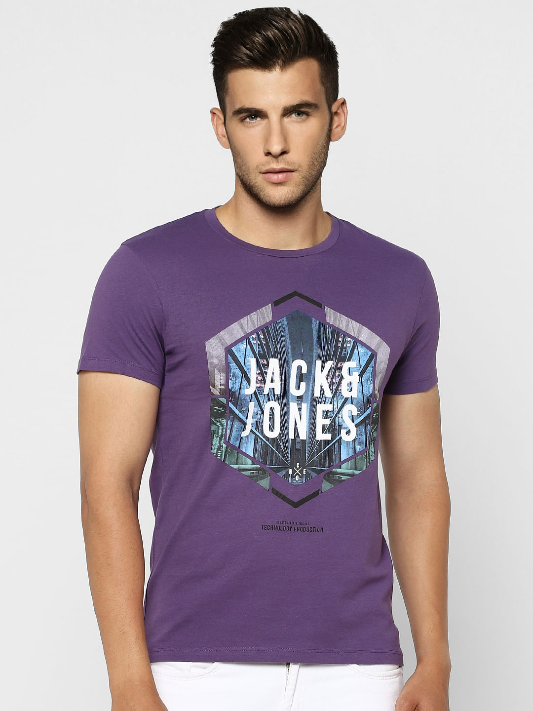 Purple Graphic Print Crew Neck T-shirt