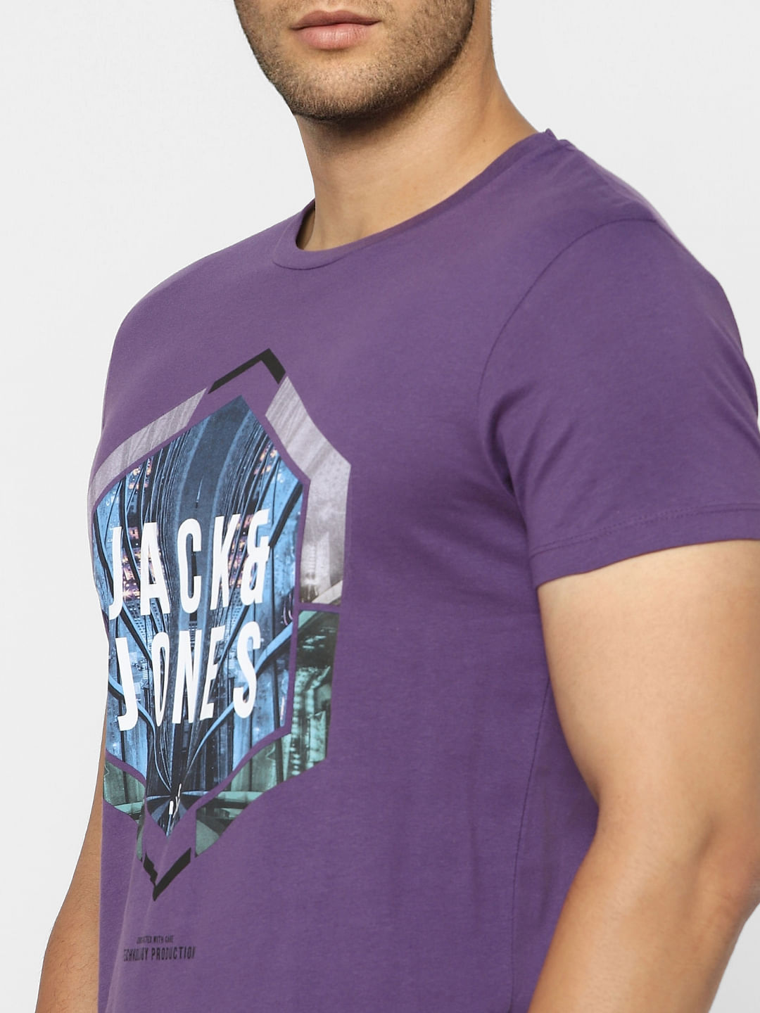Purple Graphic Print Crew Neck T-shirt