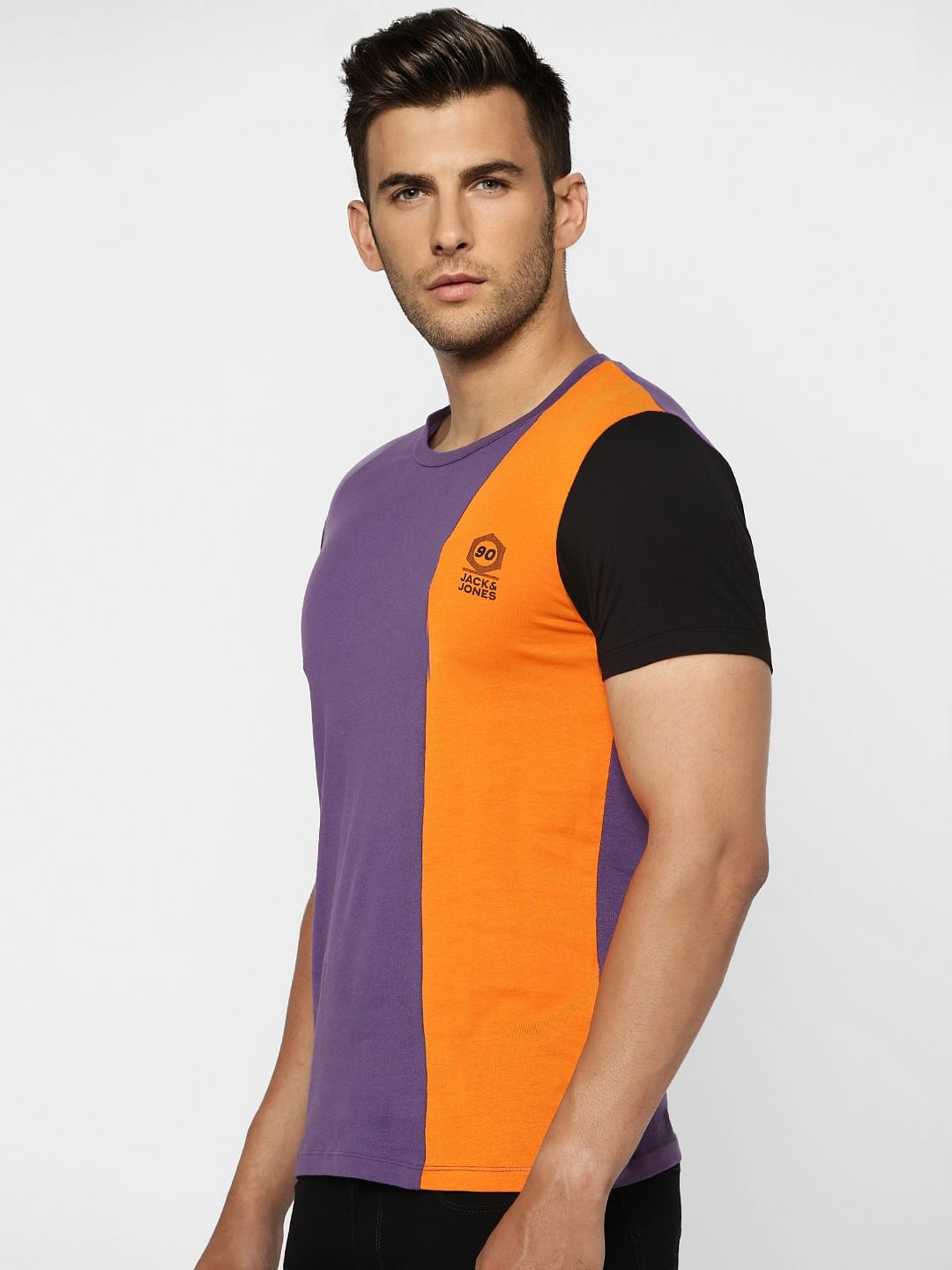 Purple Colourblocked Crew Neck T-shirt