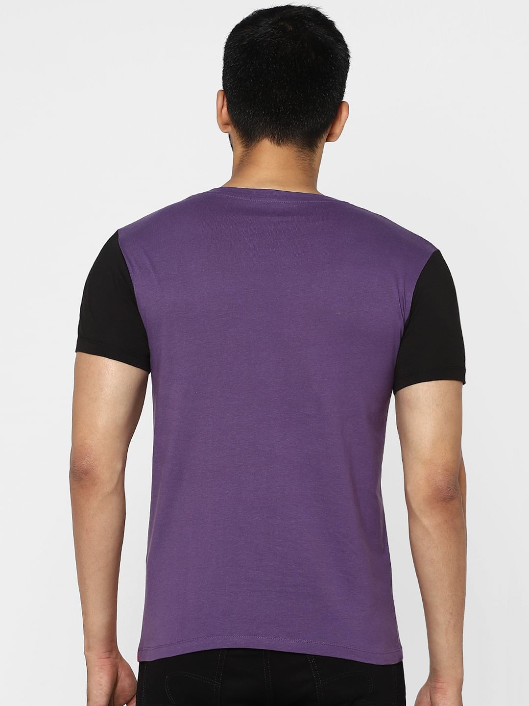Purple Colourblocked Crew Neck T-shirt