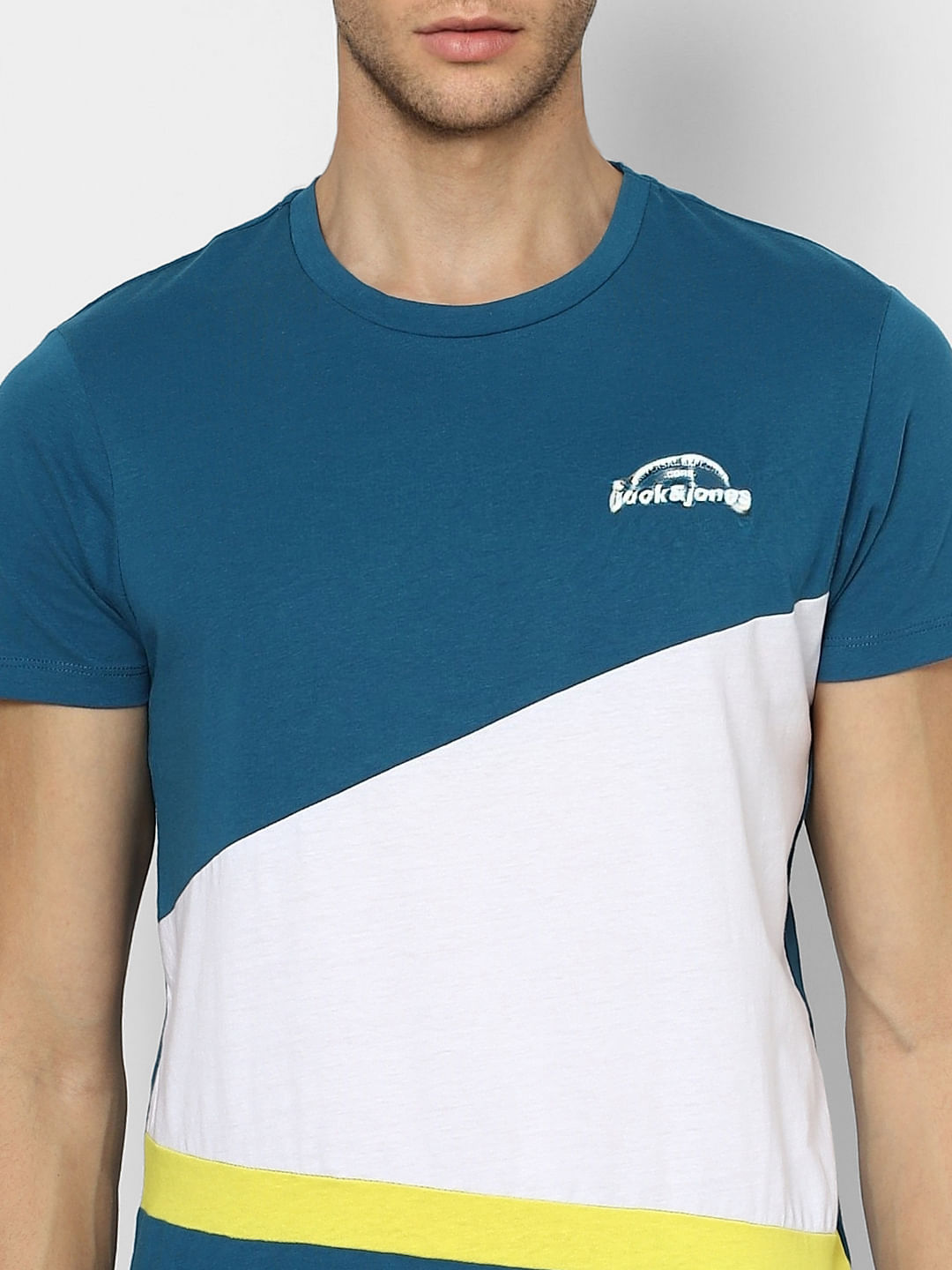Blue Colourblocked Crew Neck T-shirt