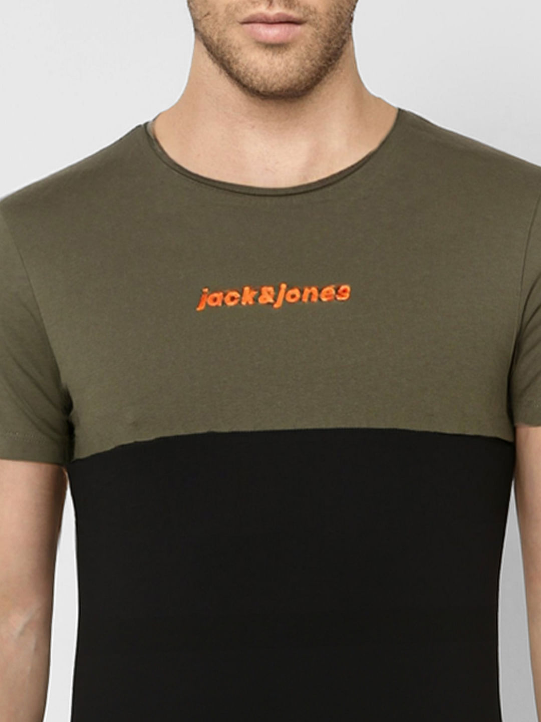 Olive Green Colourblocked T-shirt