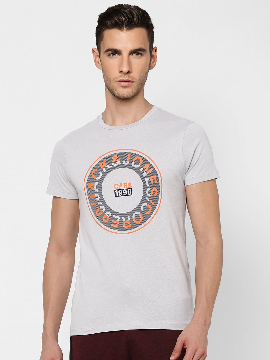 Grey Graphic Print Crew Neck T-shirt