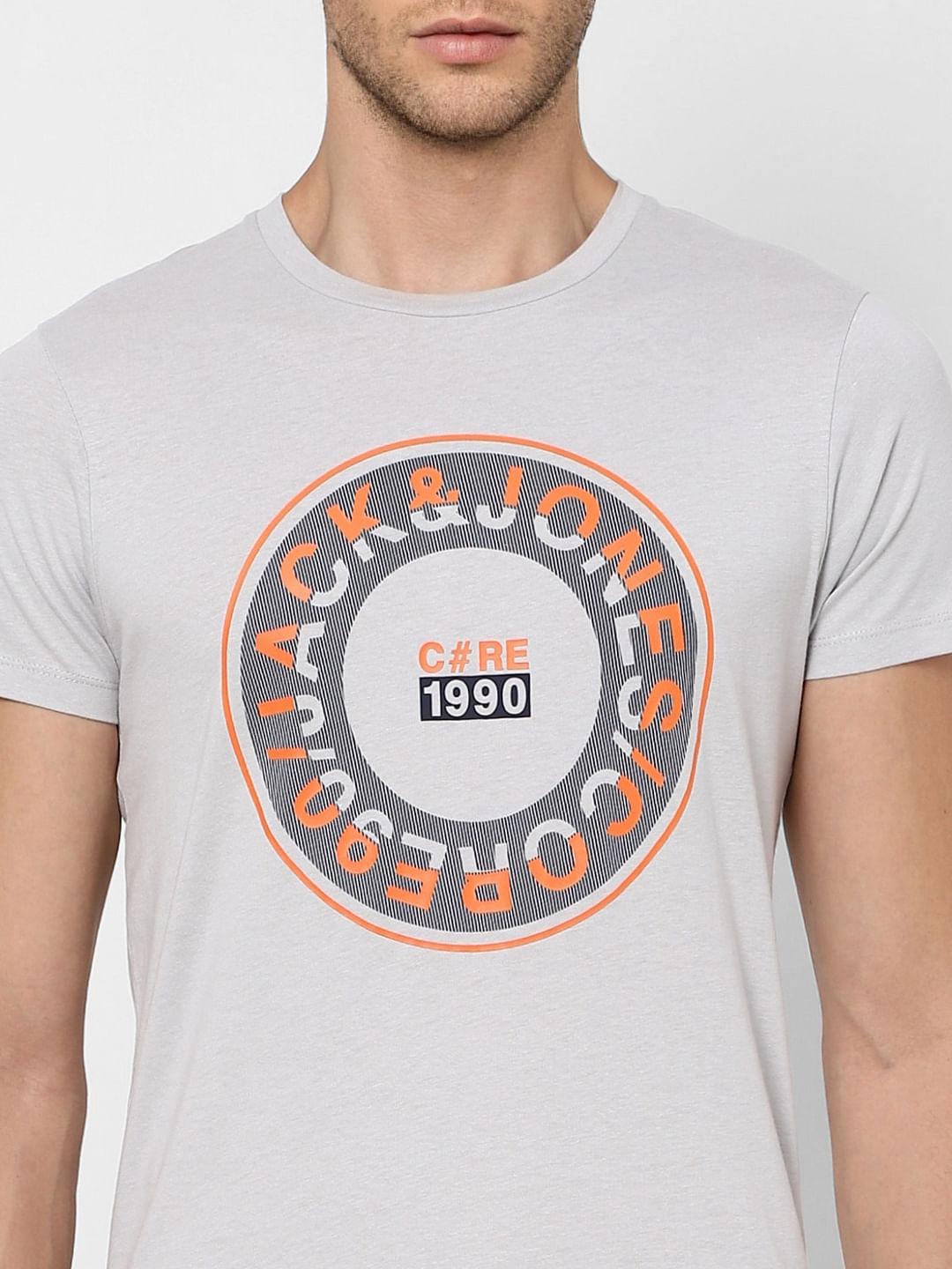 Grey Graphic Print Crew Neck T-shirt