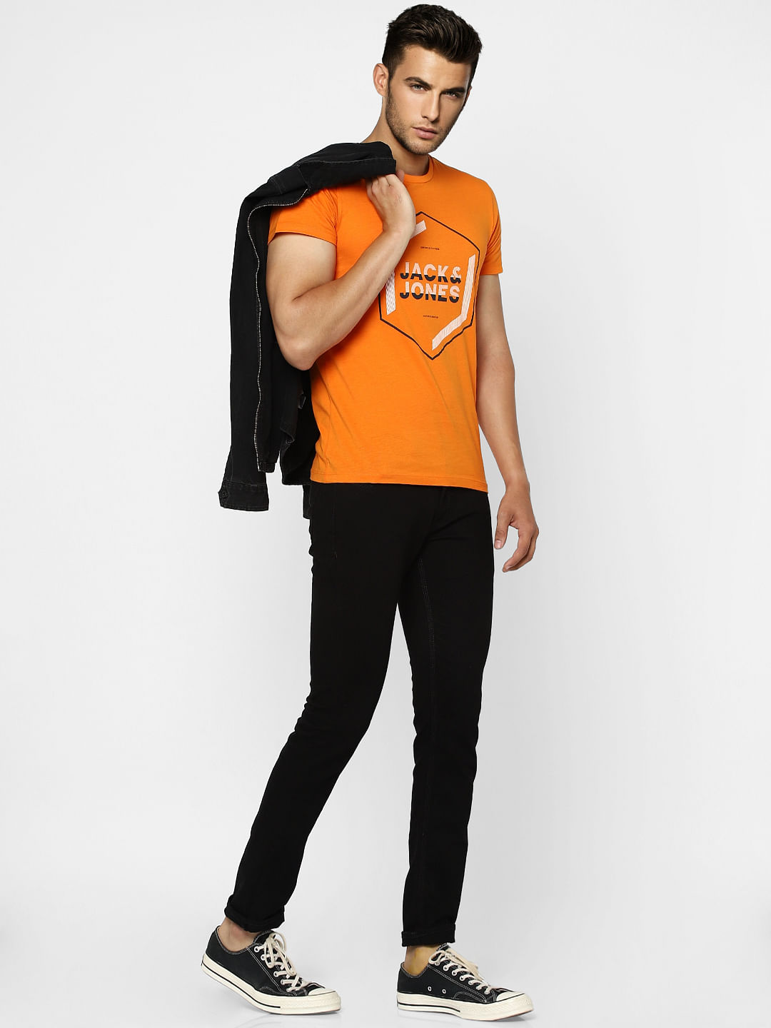 Orange Graphic Print Crew Neck T-shirt