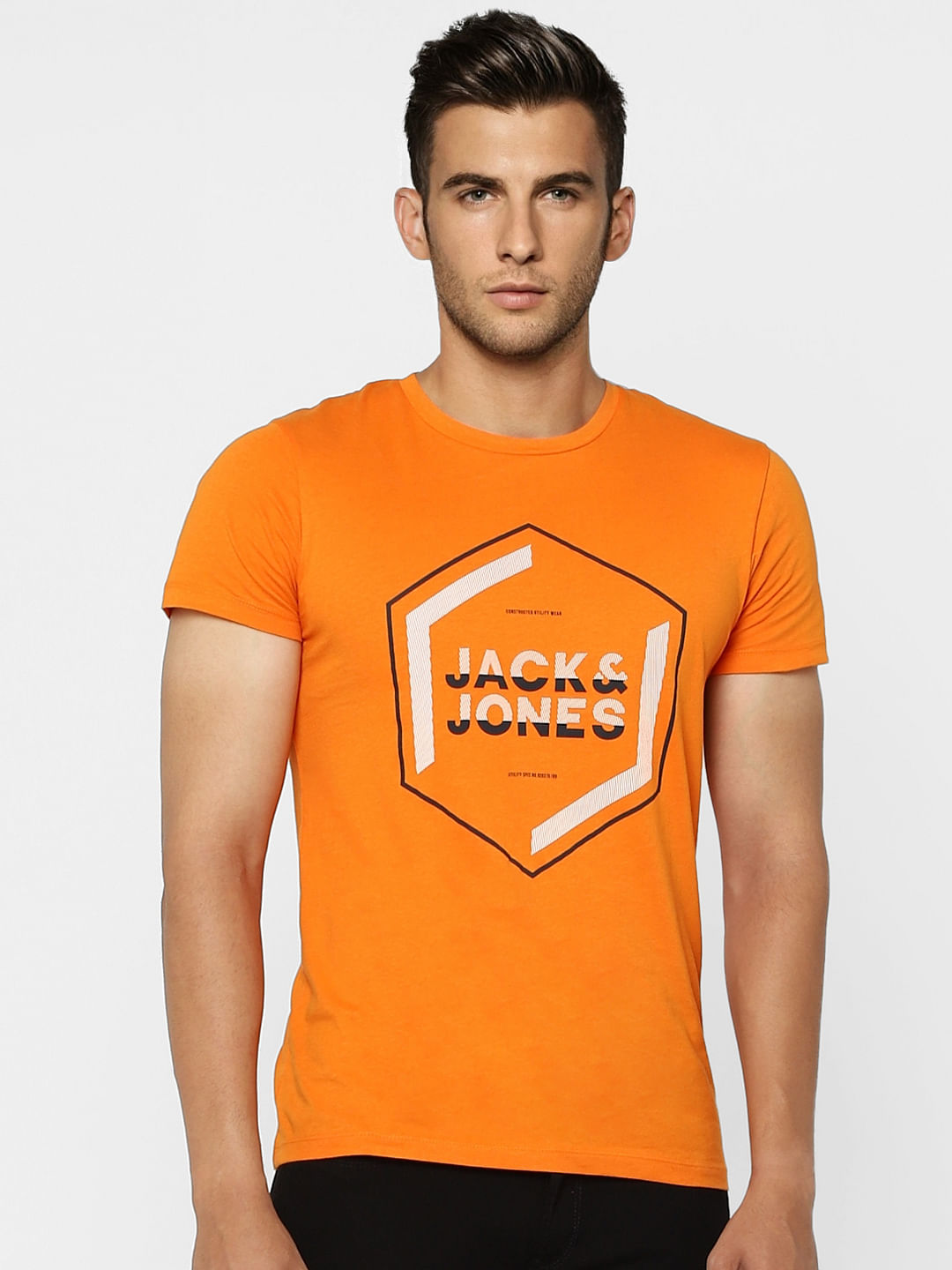 Orange Graphic Print Crew Neck T-shirt