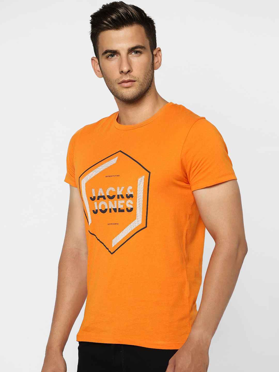 Orange Graphic Print Crew Neck T-shirt