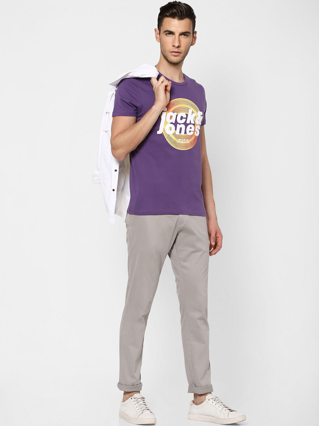 Purple Graphic Print Crew Neck T-shirt
