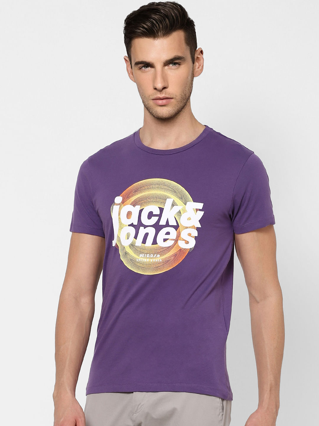 Purple Graphic Print Crew Neck T-shirt
