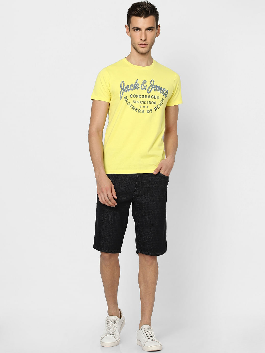 Yellow Logo Print Crew Neck T-shirt