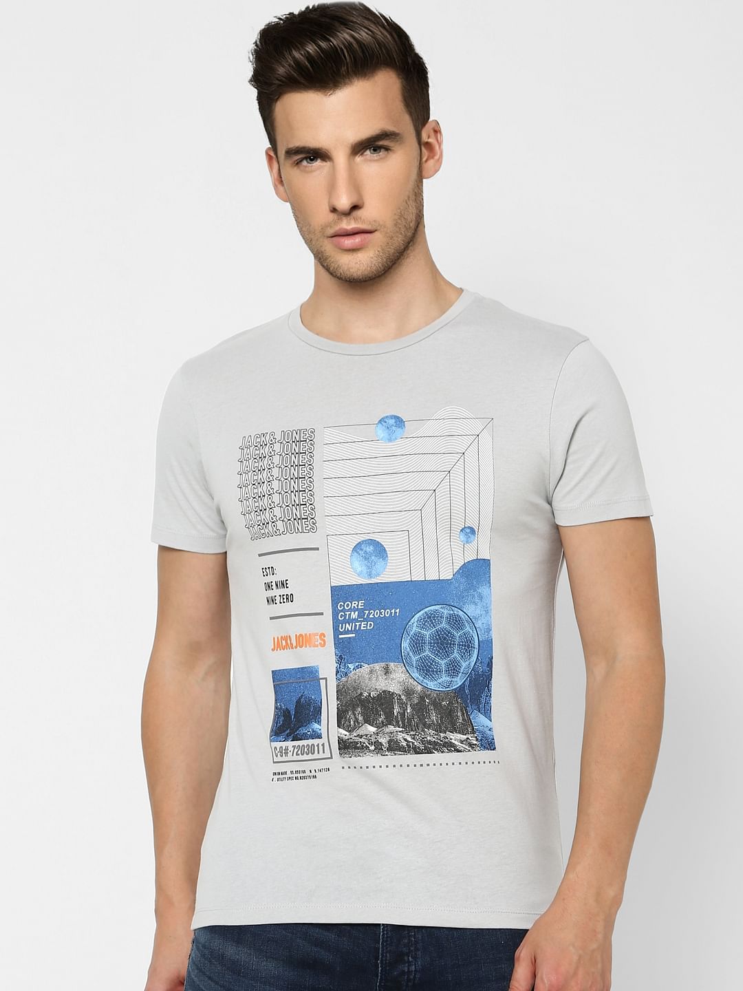 Grey Graphic Print Crew Neck T-shirt