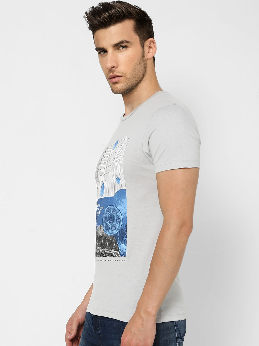 Grey Graphic Print Crew Neck T-shirt