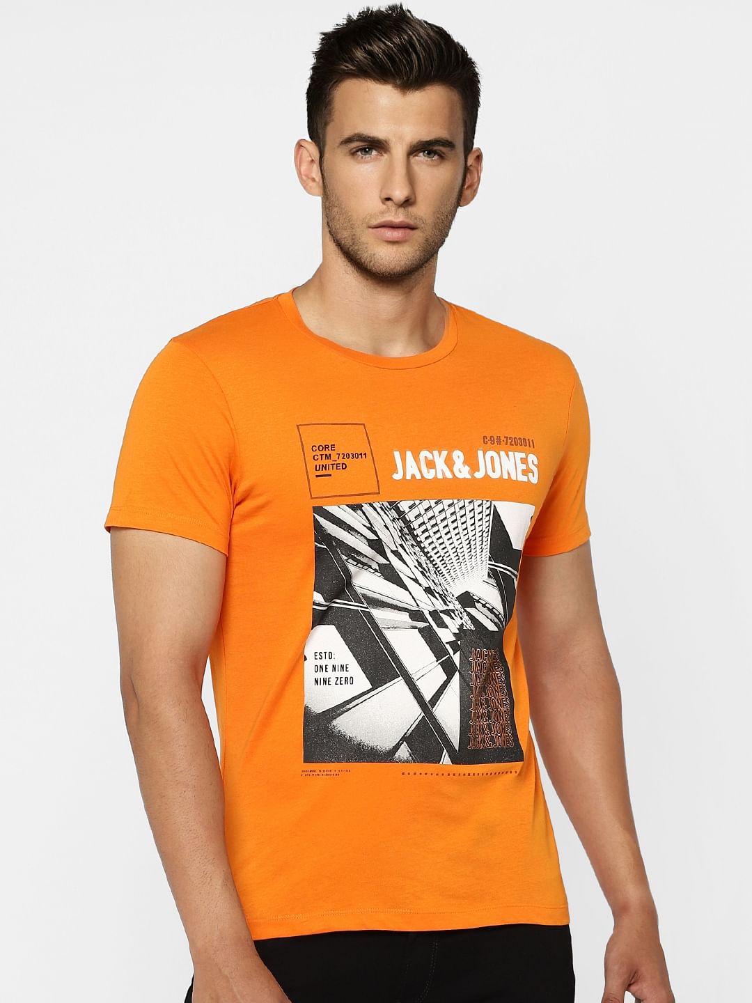 Orange Graphic Print Crew Neck T-shirt