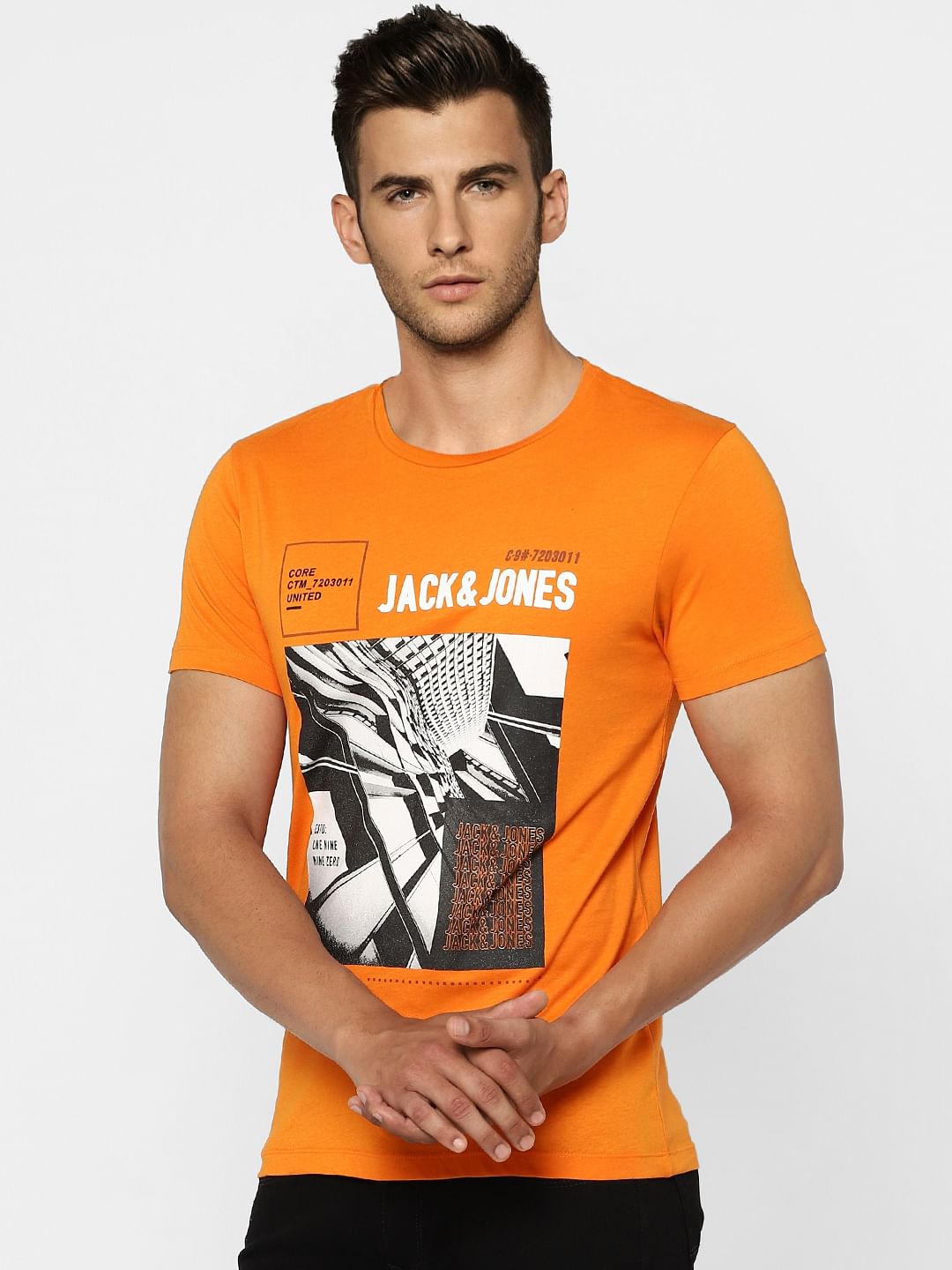 Orange Graphic Print Crew Neck T-shirt