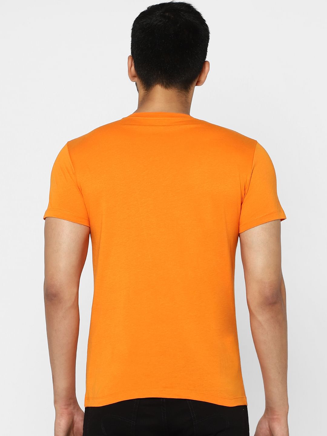 Orange Graphic Print Crew Neck T-shirt