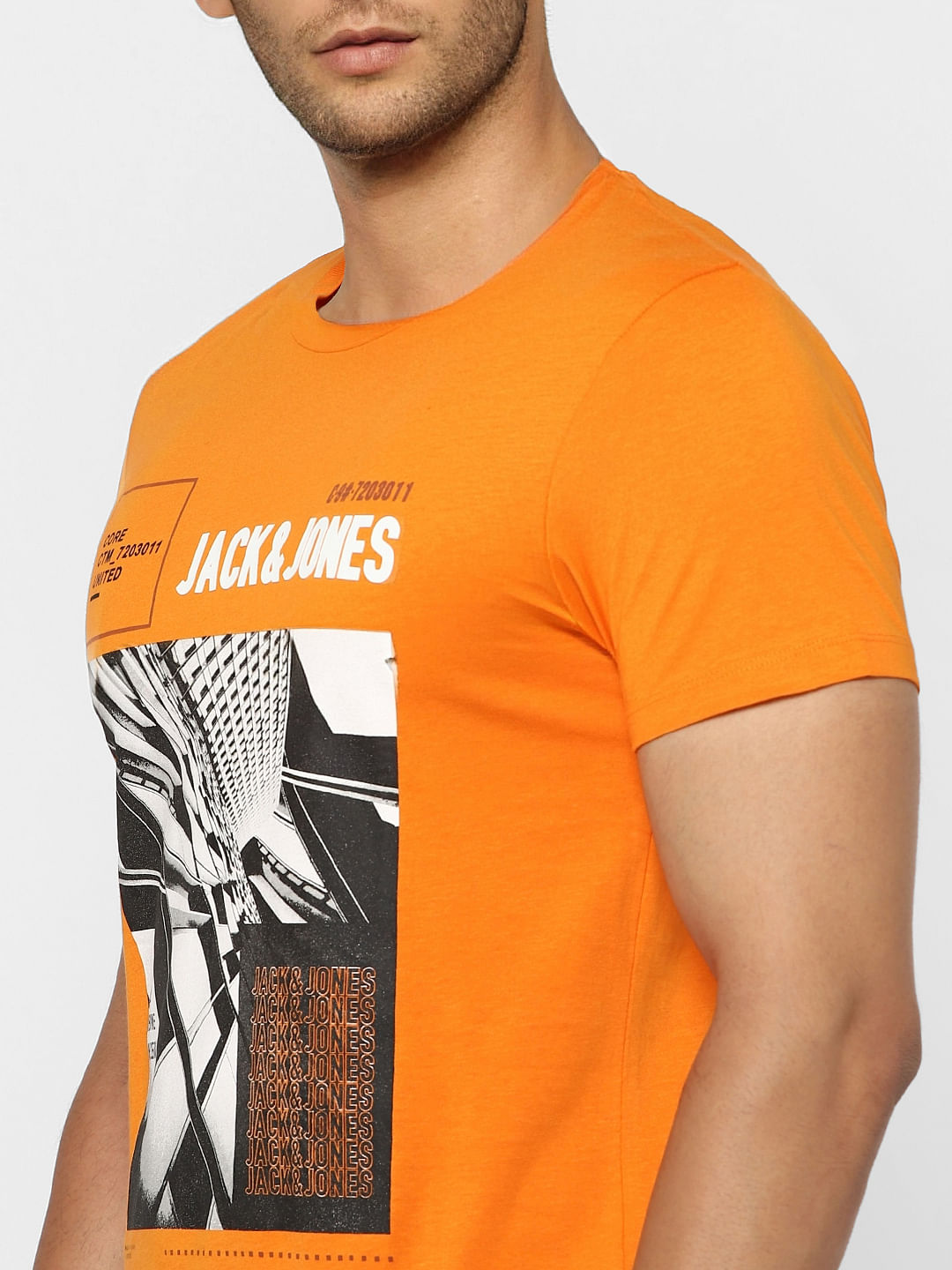 Orange Graphic Print Crew Neck T-shirt