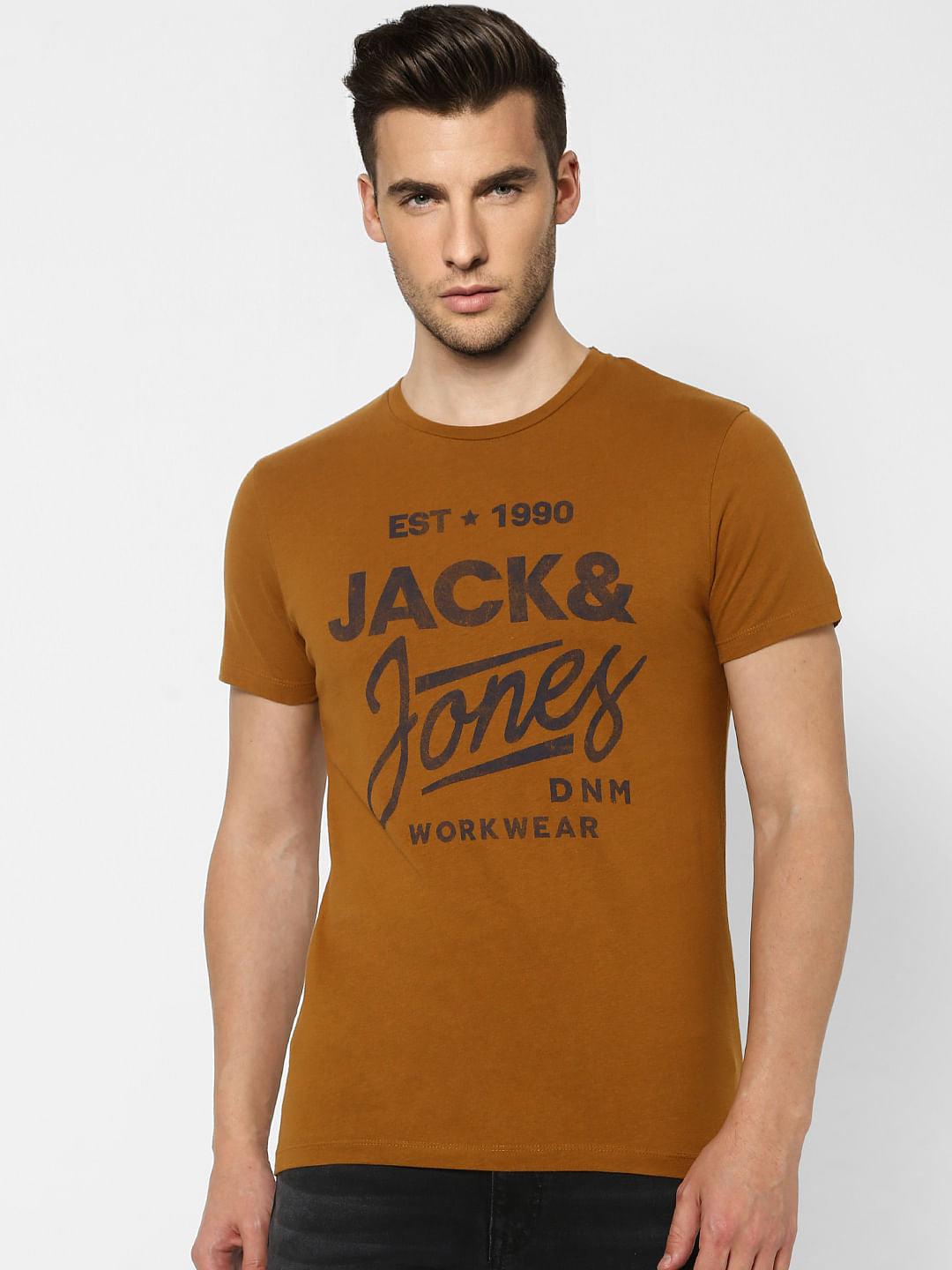 Brown Logo Print Crew Neck T-shirt