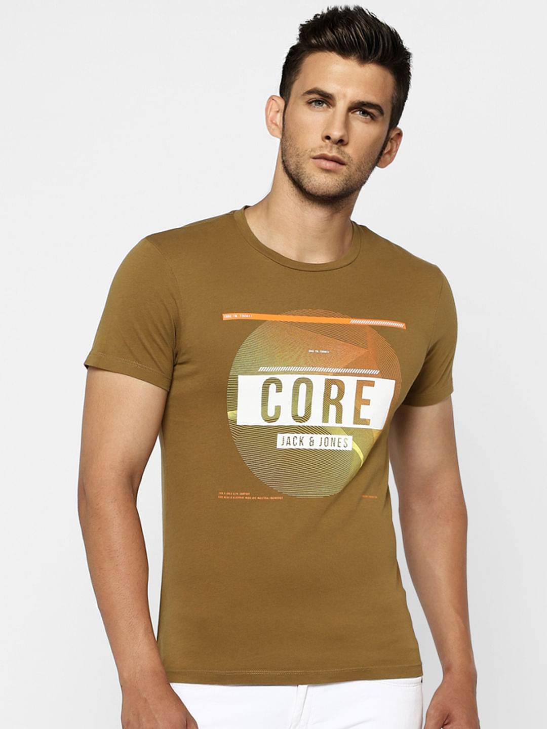 Brown Graphic Print Crew Neck T-shirt