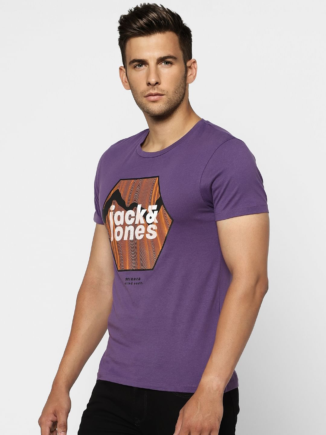 Purple Graphic Print Crew Neck T-shirt
