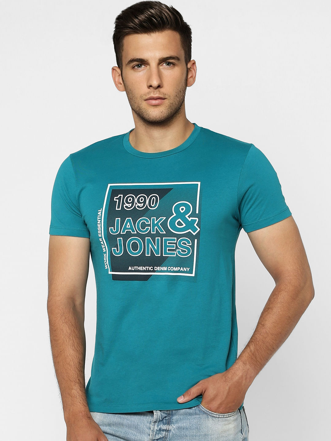 Blue Logo Print Crew Neck T-shirt