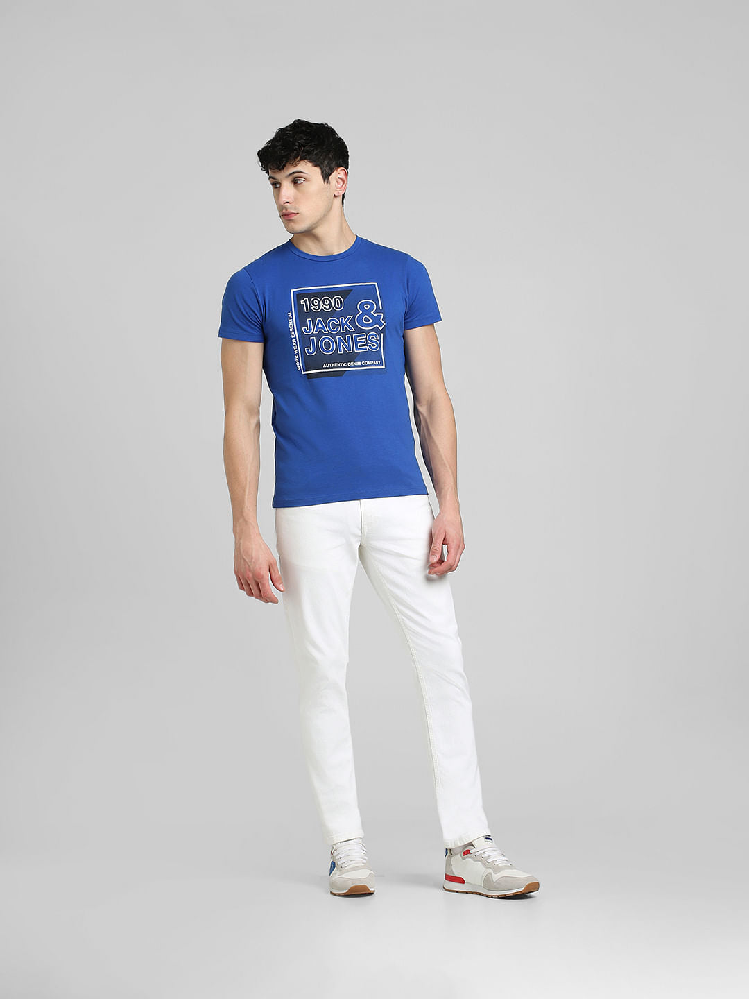 Blue Logo Print Crew Neck T-shirt