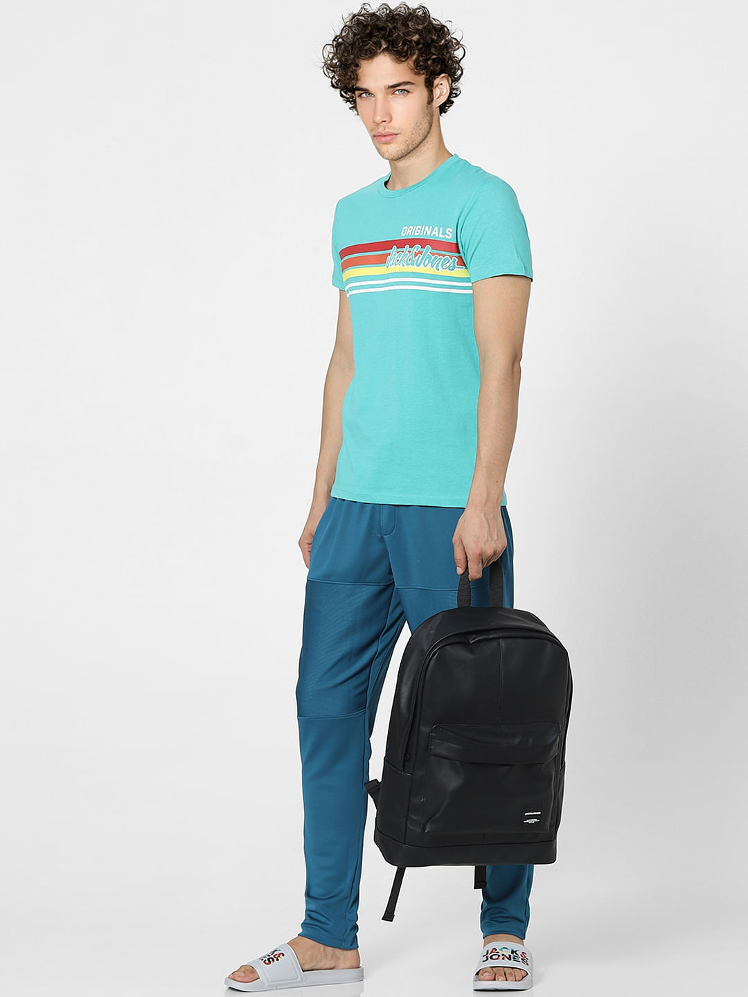 Aqua Blue Graphic Print Crew Neck T-shirt