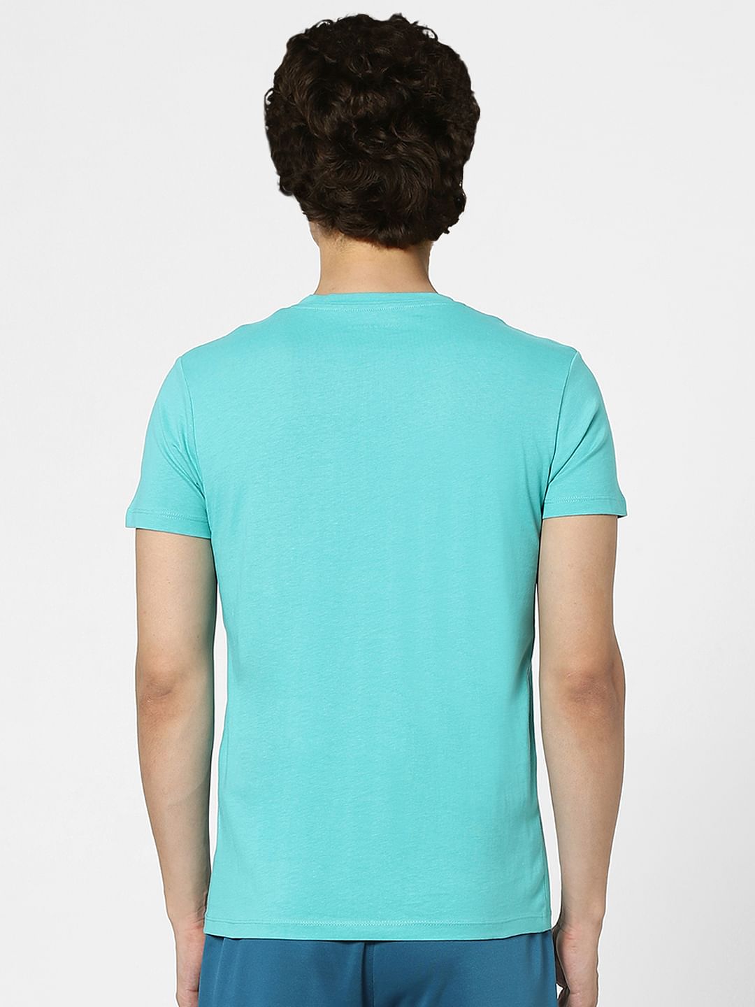 Aqua Blue Graphic Print Crew Neck T-shirt