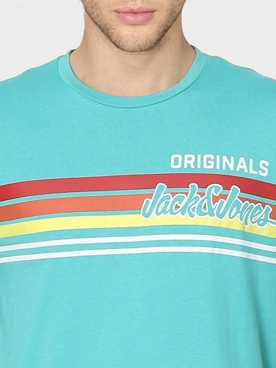 Aqua Blue Graphic Print Crew Neck T-shirt