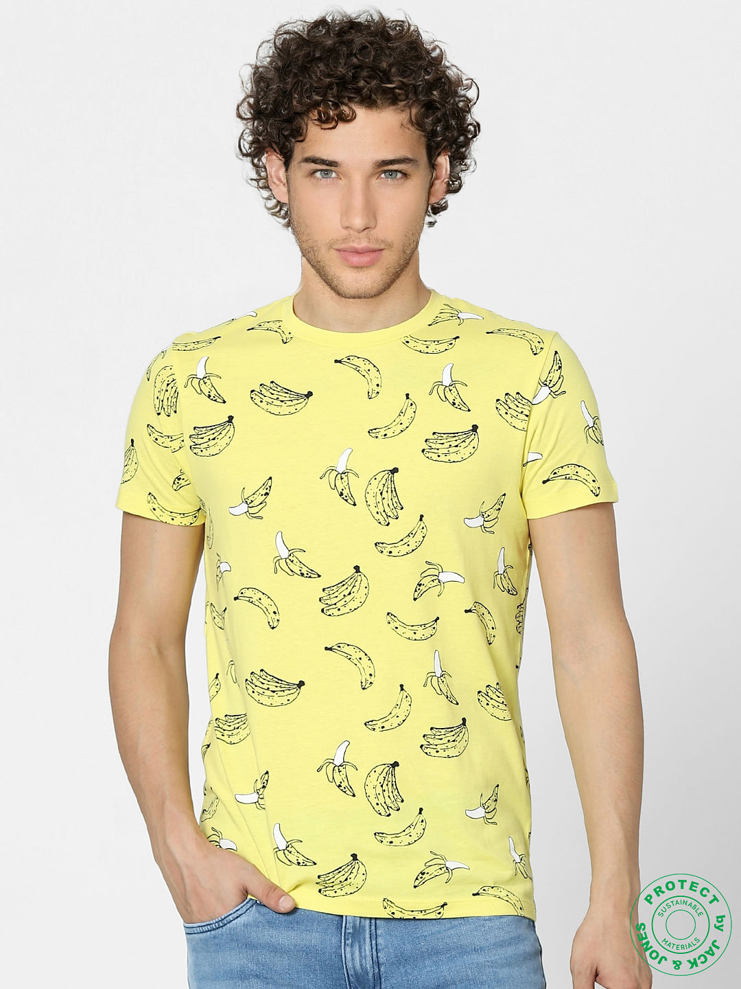 Yellow Graphic Print Crew Neck T-shirt