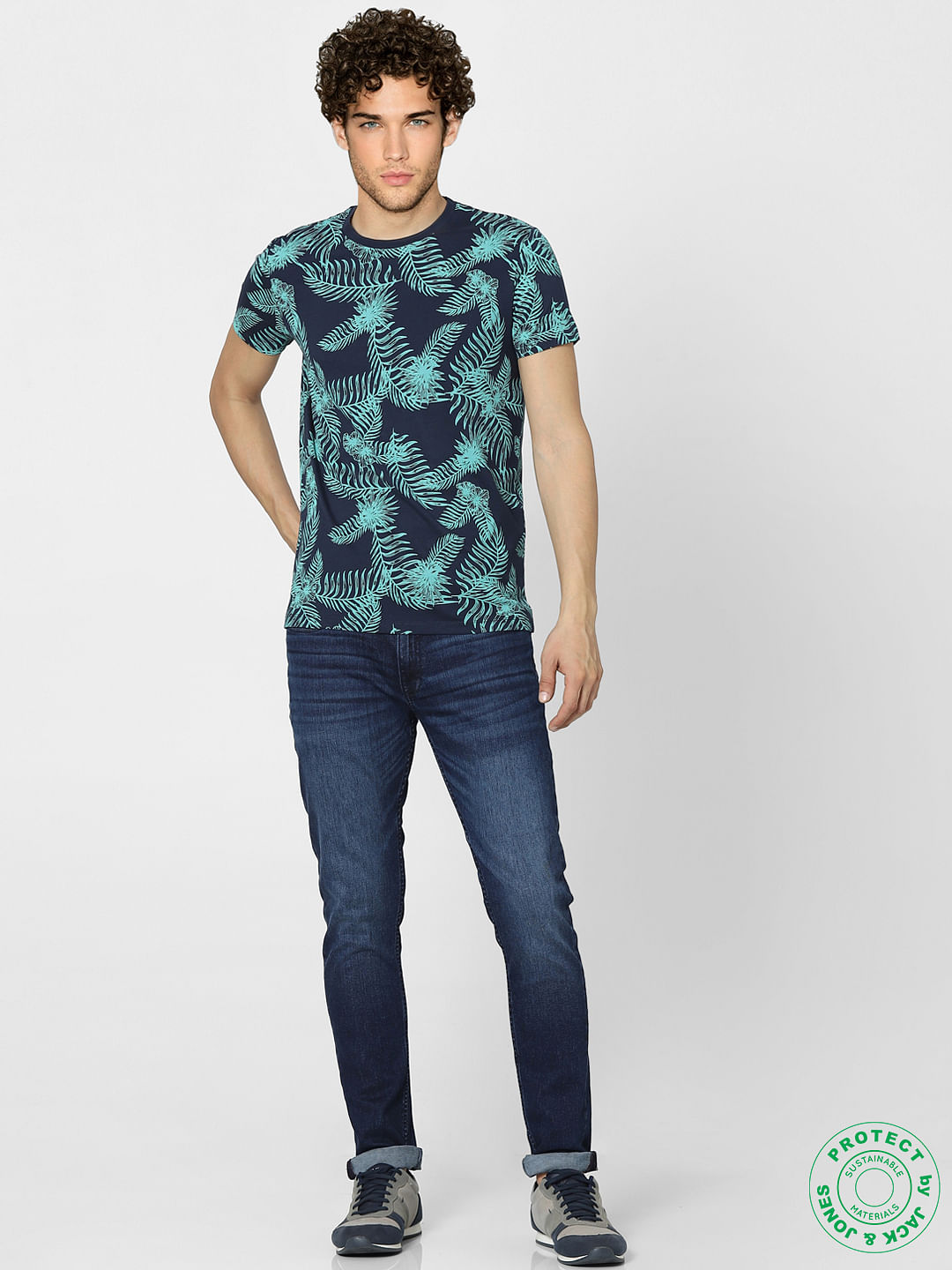 Blue Graphic Print Crew Neck T-shirt