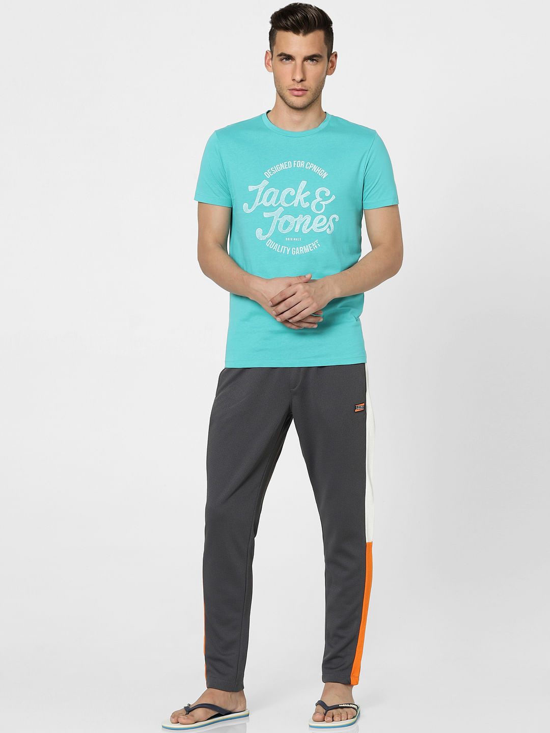 Aqua Blue Graphic Print Crew Neck T-shirt