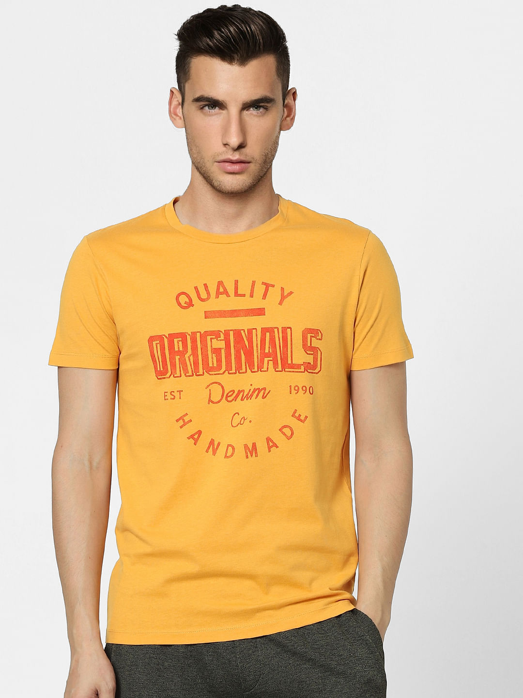 Yellow Graphic Print Crew Neck T-shirt