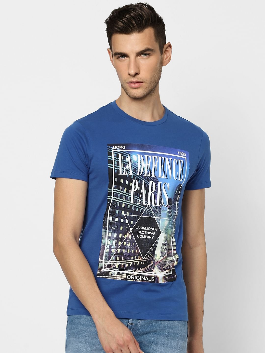 Blue Graphic Print Crew Neck T-shirt