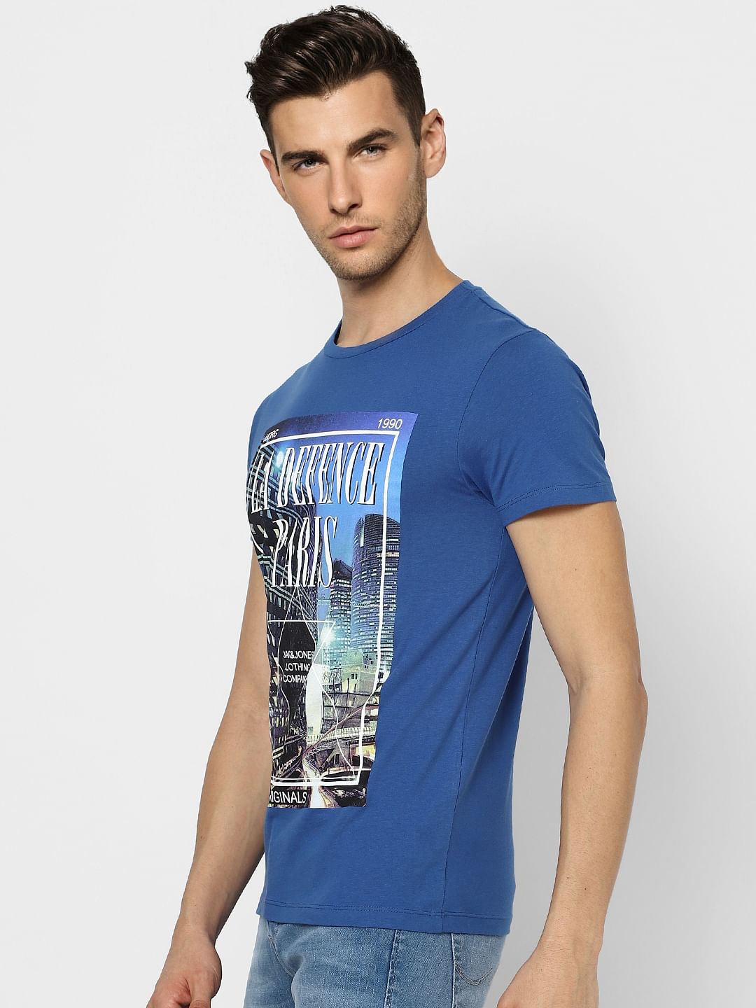 Blue Graphic Print Crew Neck T-shirt