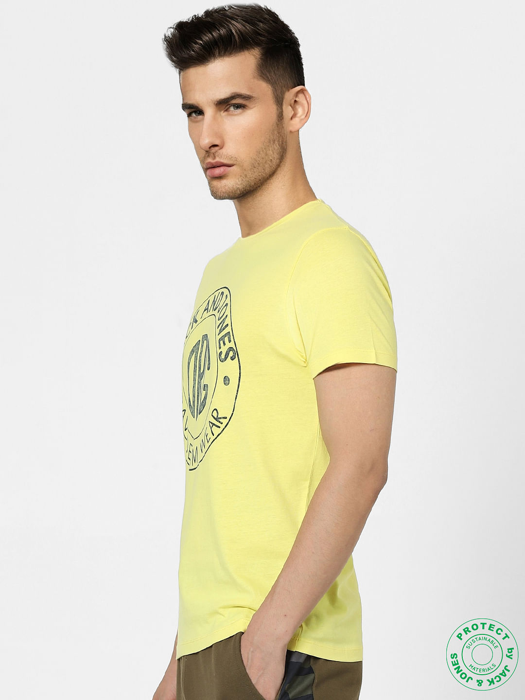 Yellow Graphic Print Crew Neck T-shirt