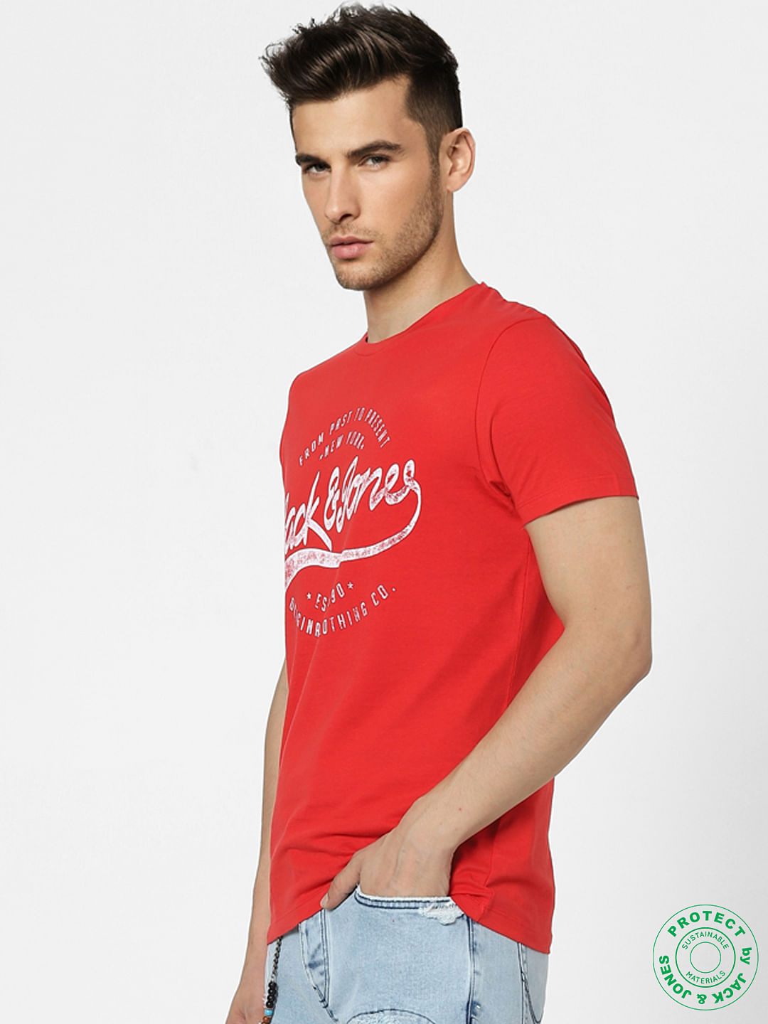 Red Graphic Print Crew Neck T-shirt