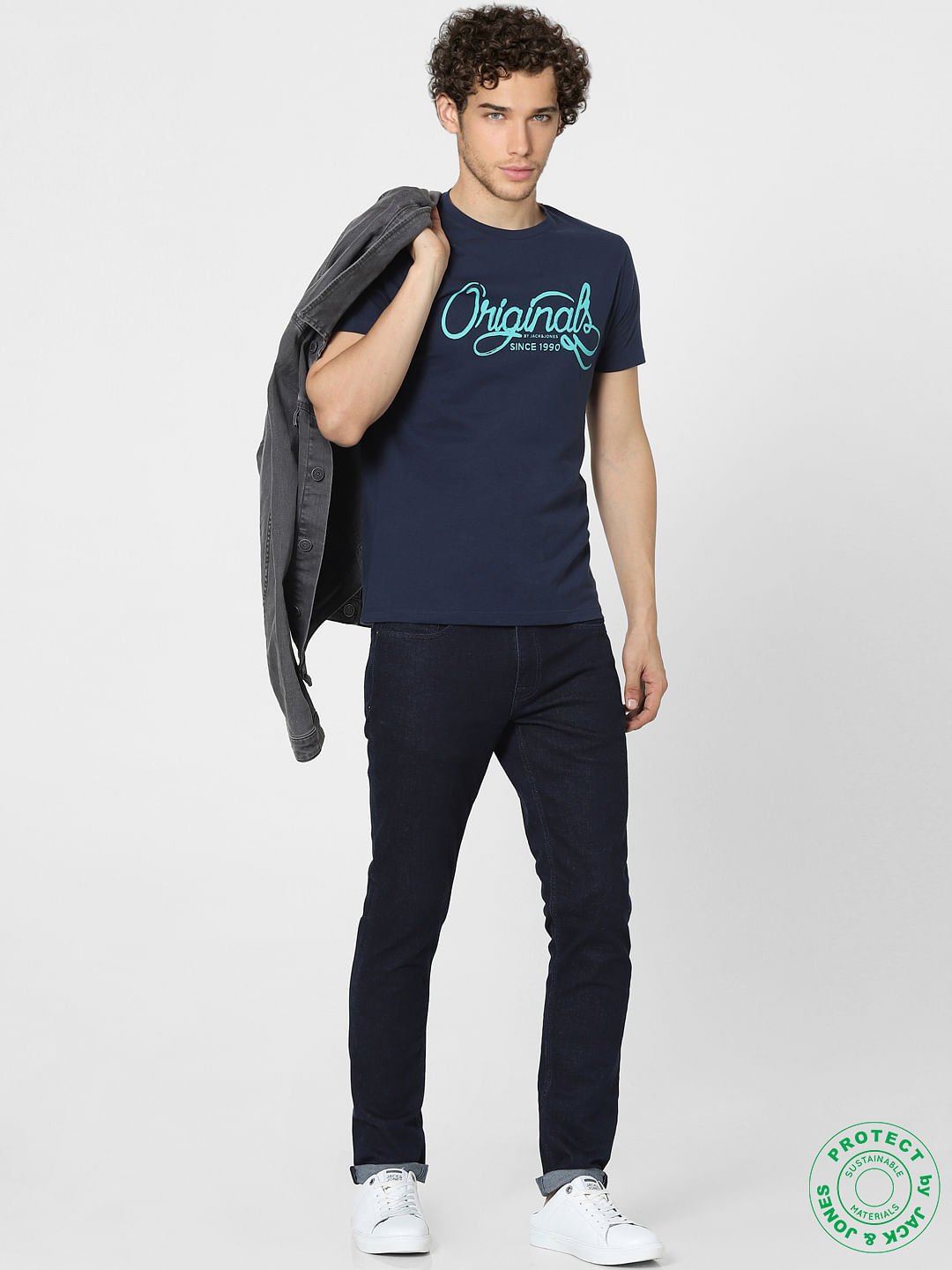 Blue Graphic Print Crew Neck T-shirt