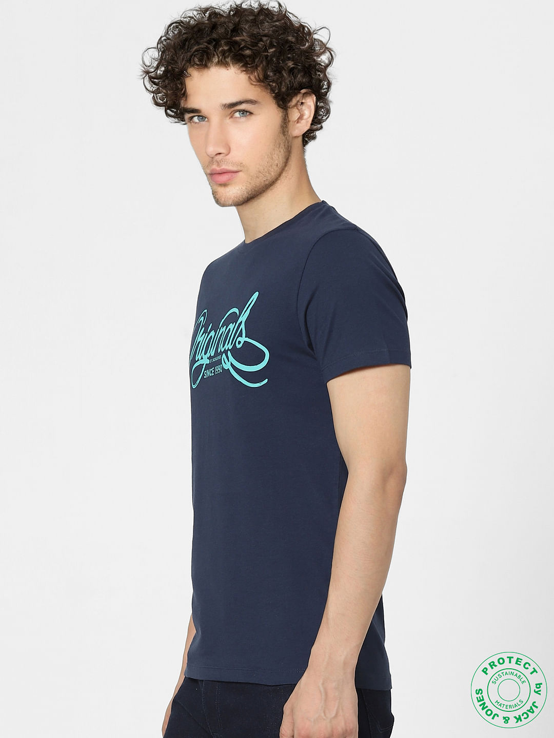 Blue Graphic Print Crew Neck T-shirt